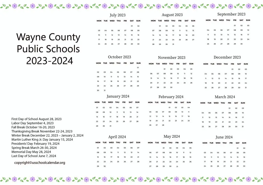 Wayne County Public Schools Calendar