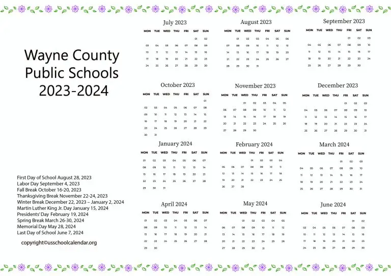 Wayne County Public Schools Calendar with Holidays 2023 2024