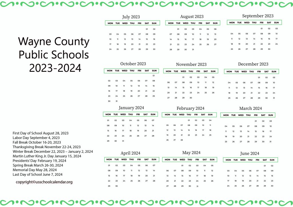 Wayne County Public Schools Holiday Calendar