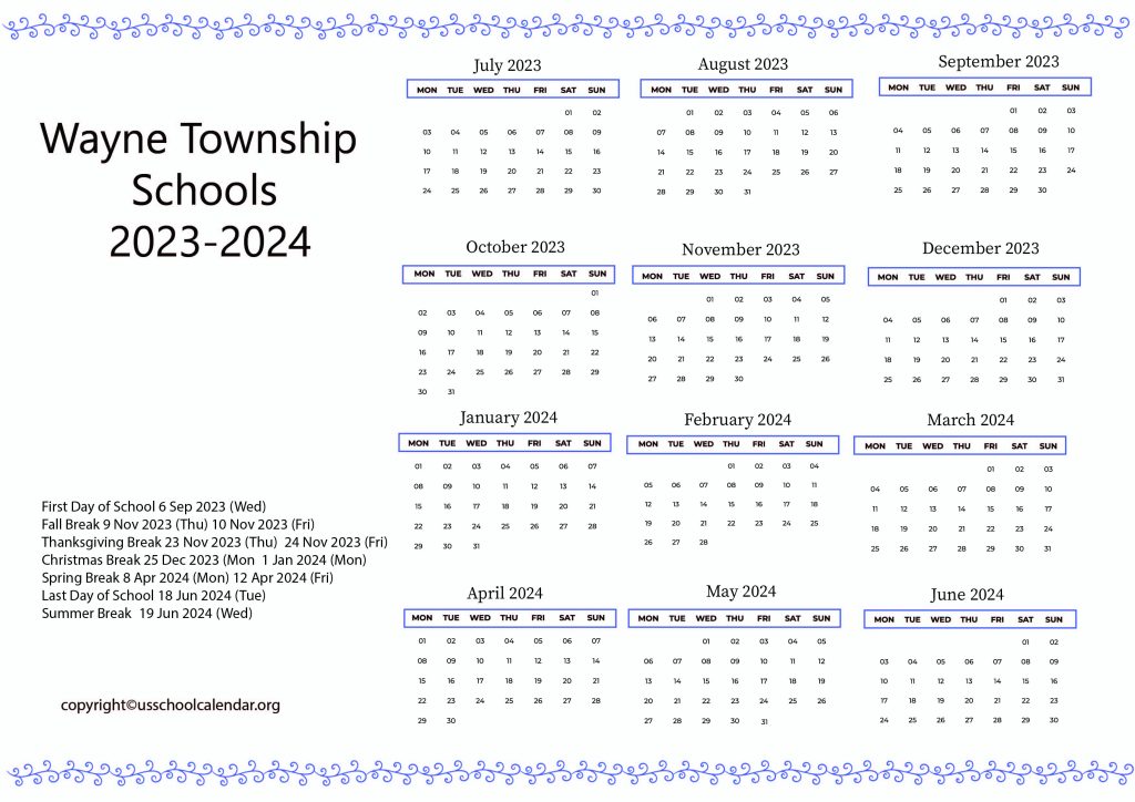 Wayne Township Public Schools Calendar