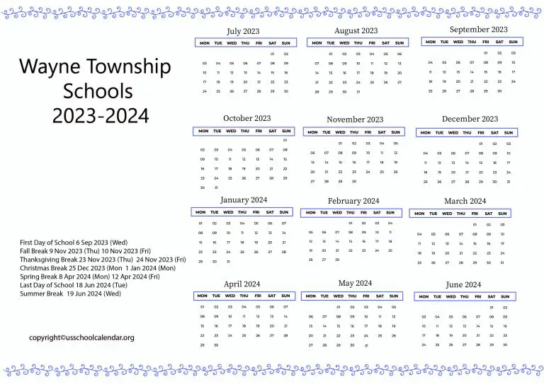 Wayne Township Schools Calendar with Holidays 20232024