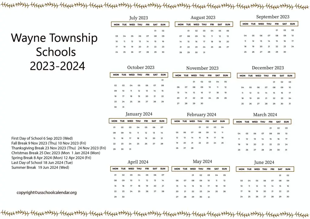 Wayne Township Schools Calendar