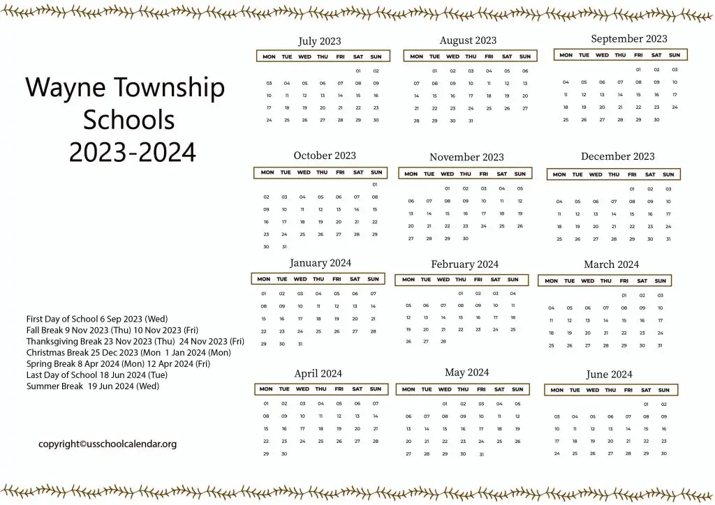 Wayne Township Schools Calendar With Holidays 2023 2024