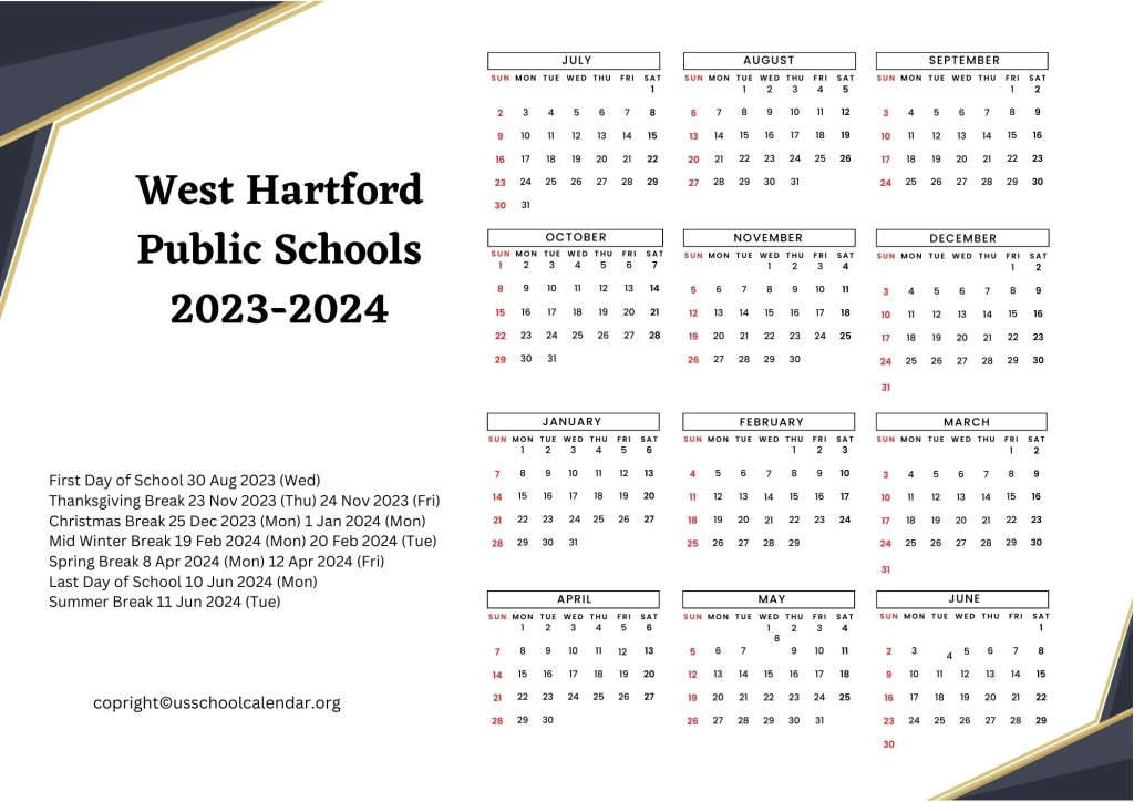 West Hartford Public Schools Holiday Calendar
