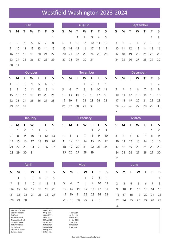 Westfield Washington Schools Calendar