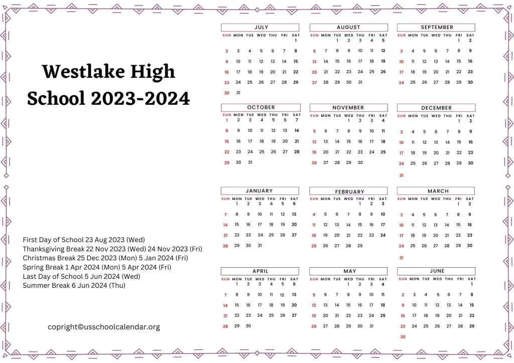 Westlake City Schools Calendar