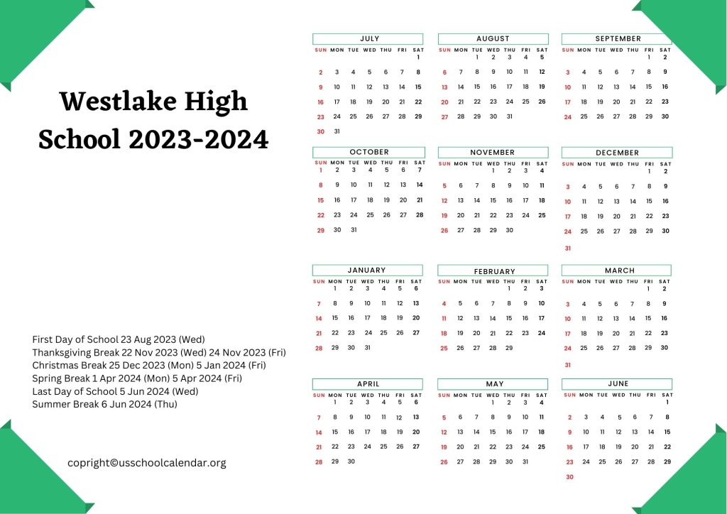 Westlake High School Calendar