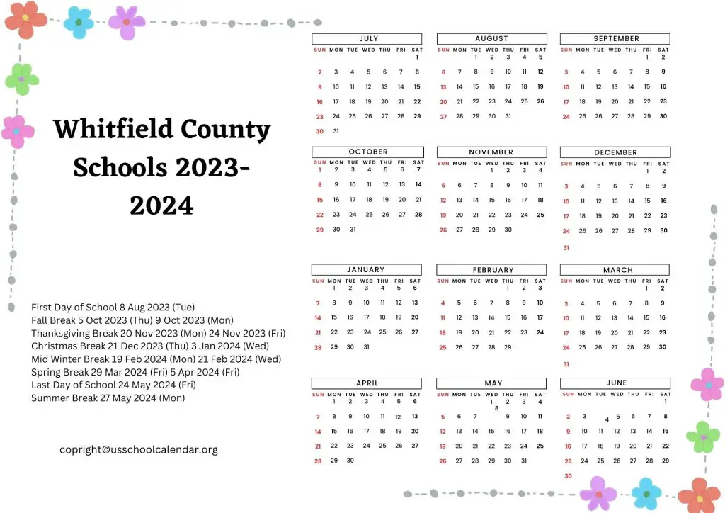 Whitfield County Schools Holiday Calendar