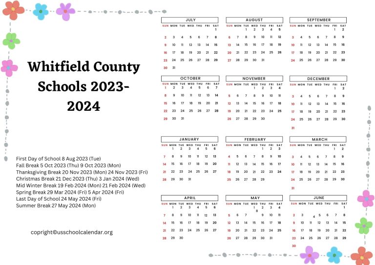 Whitfield County Schools Calendar with Holidays 20232024