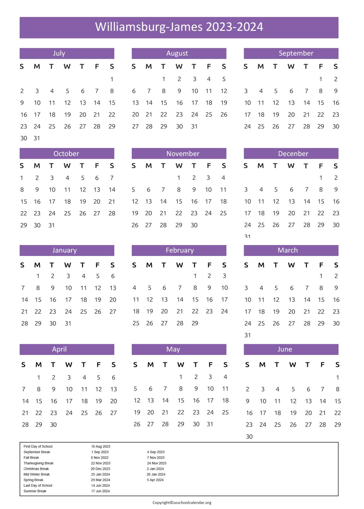 Williamsburg James City County Schools Calendar 20232024