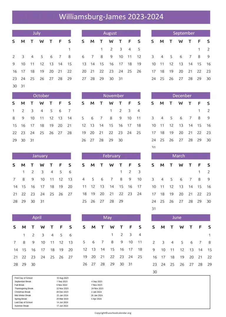 Williamsburg James City County Schools Calendar 20232024