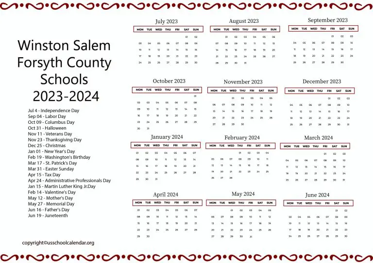 Winston Salem Forsyth County Schools Calendar for 2023 2024