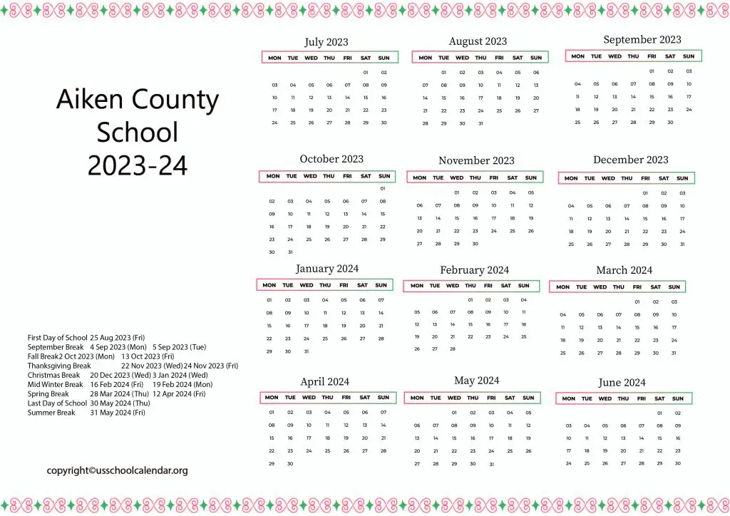 Aiken County School Calendar