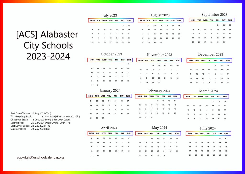 Alabaster City Schools Calendar