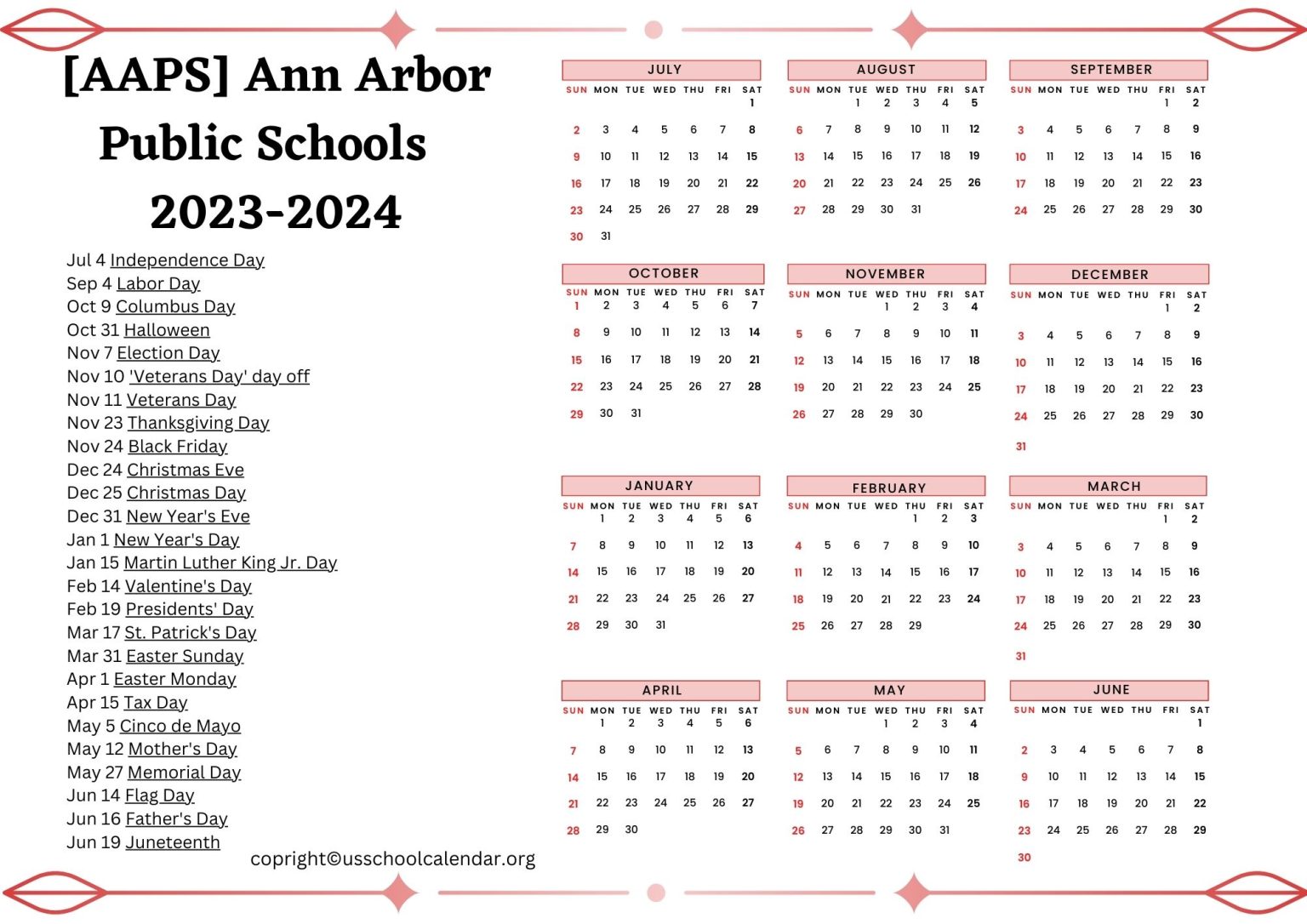 Ann Arbor Public Schools Calendar Holidays 20232024 [AAPS]