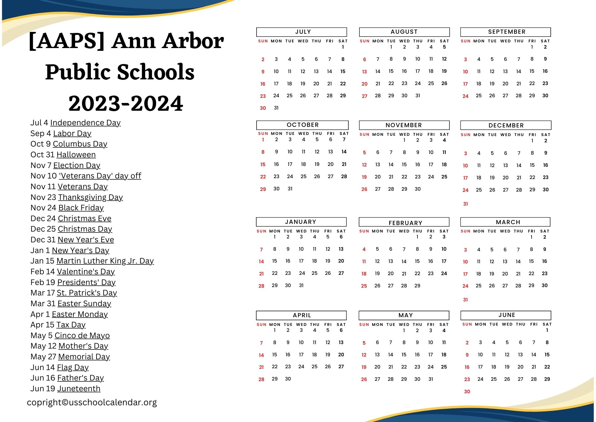 Ann Arbor Public Schools Calendar Holidays 20232024 [AAPS]