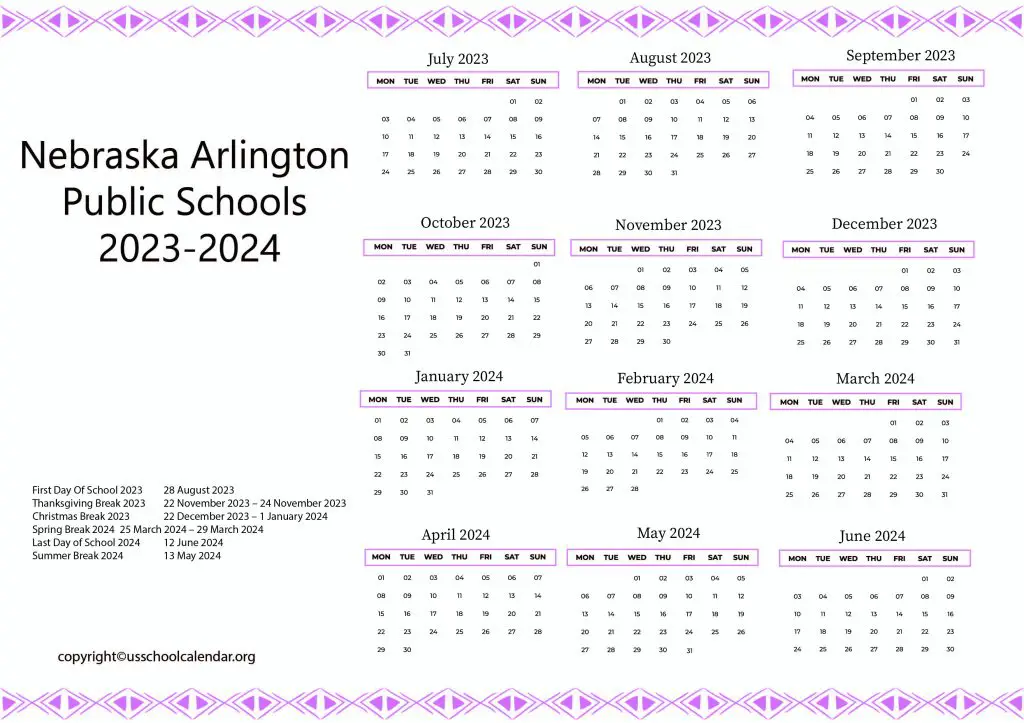 Arlington Public Schools Nebraska Calendar