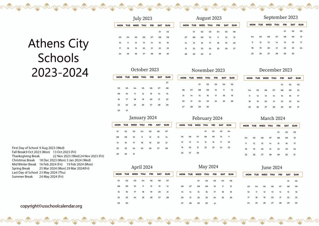 Athens City School District Calendar