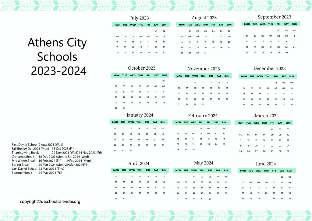 Athens City Schools Calendar