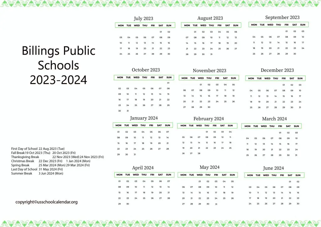 Billings Public Schools Calendar