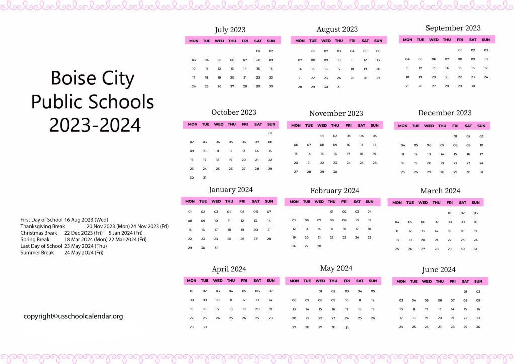 Boise City Public Schools Calendar