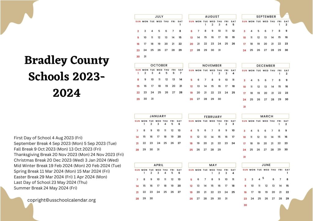 Bradley Schools Calendar