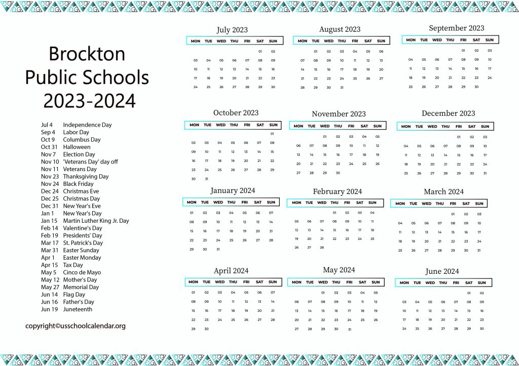 Brockton Public Schools Calendar