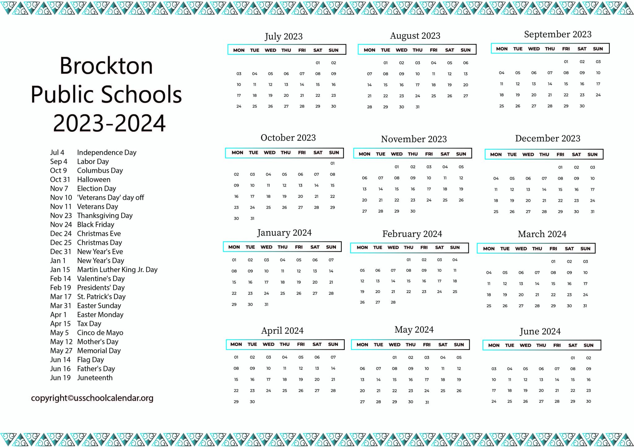 Brockton School Calendar 24-25