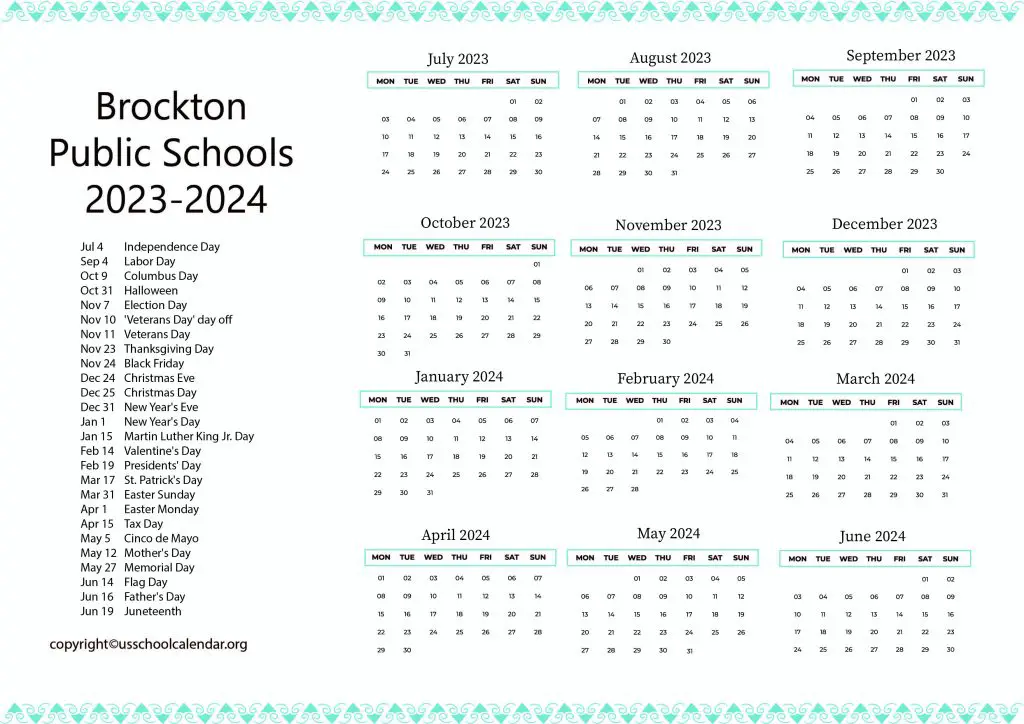 Brockton Schools Calendar