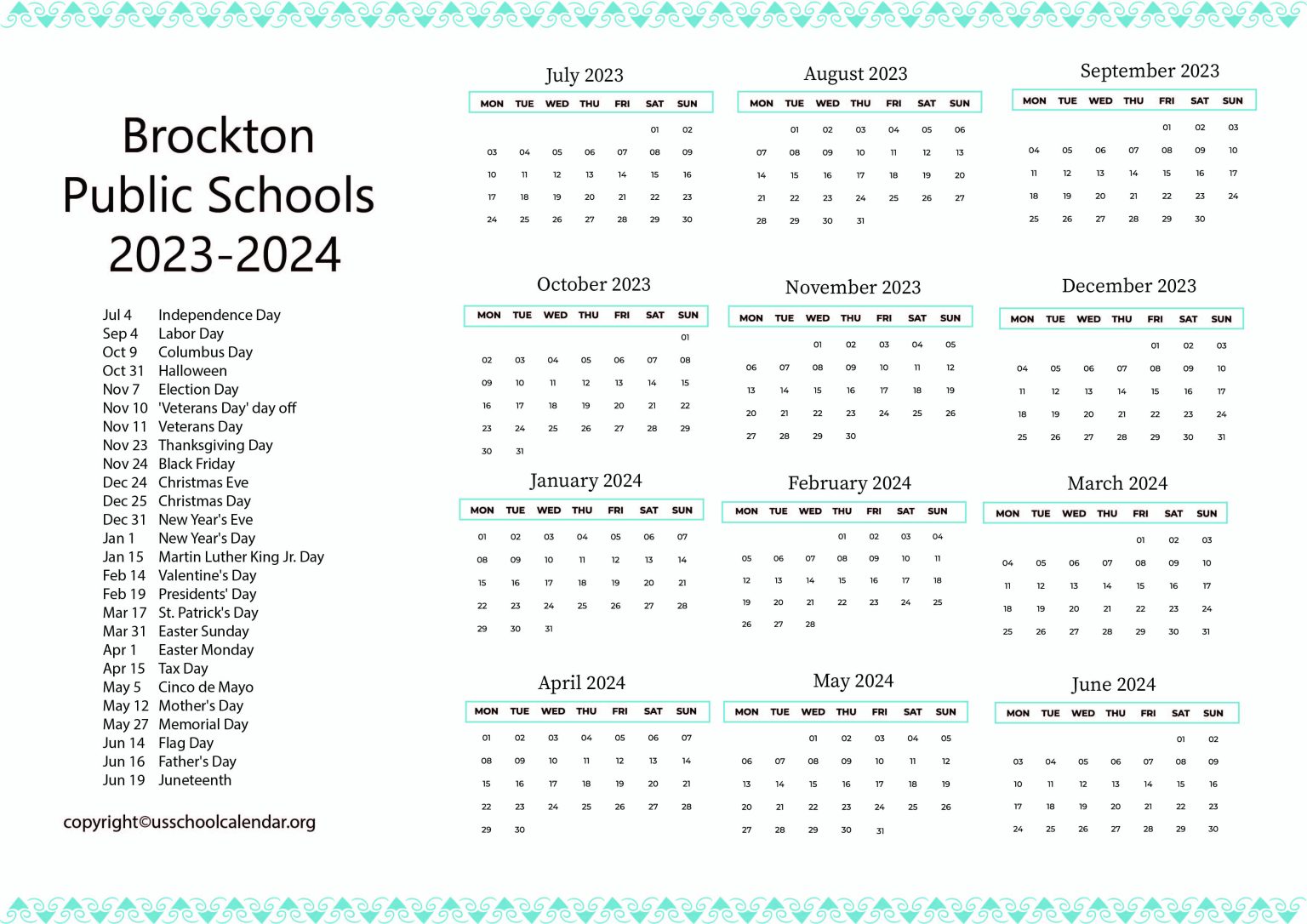 brockton-public-schools-calendar-with-holidays-2023-2024
