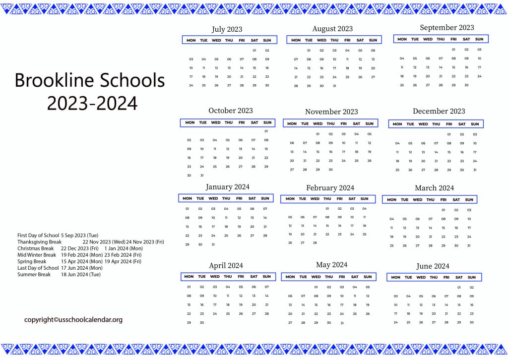 Brookline Public Schools Calendar