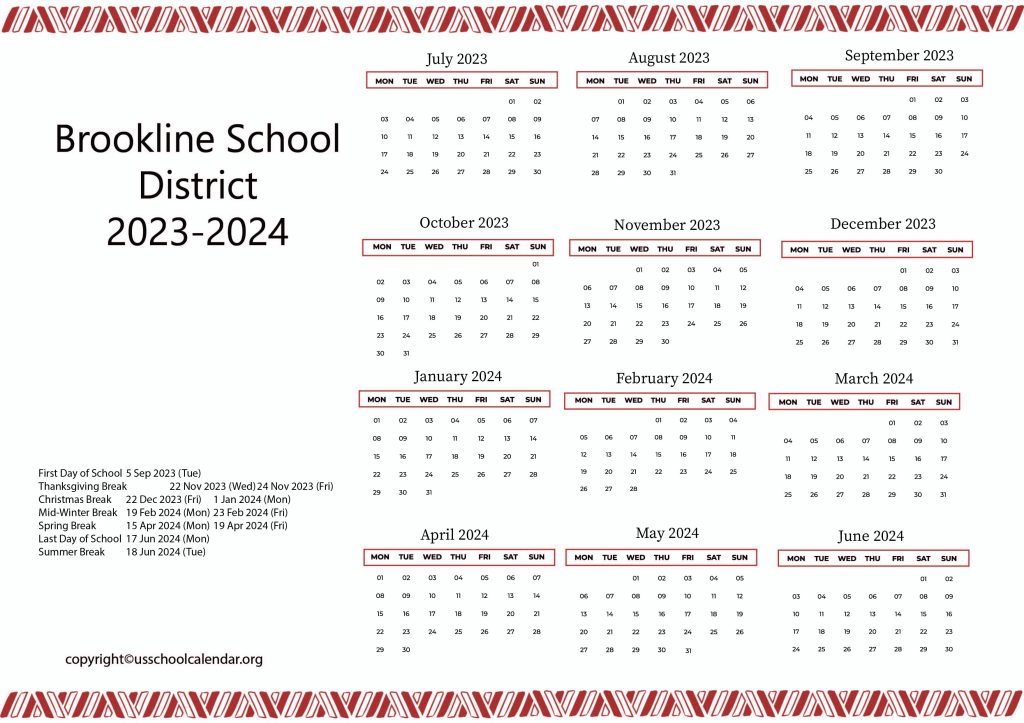Brookline Public Schools Calendar