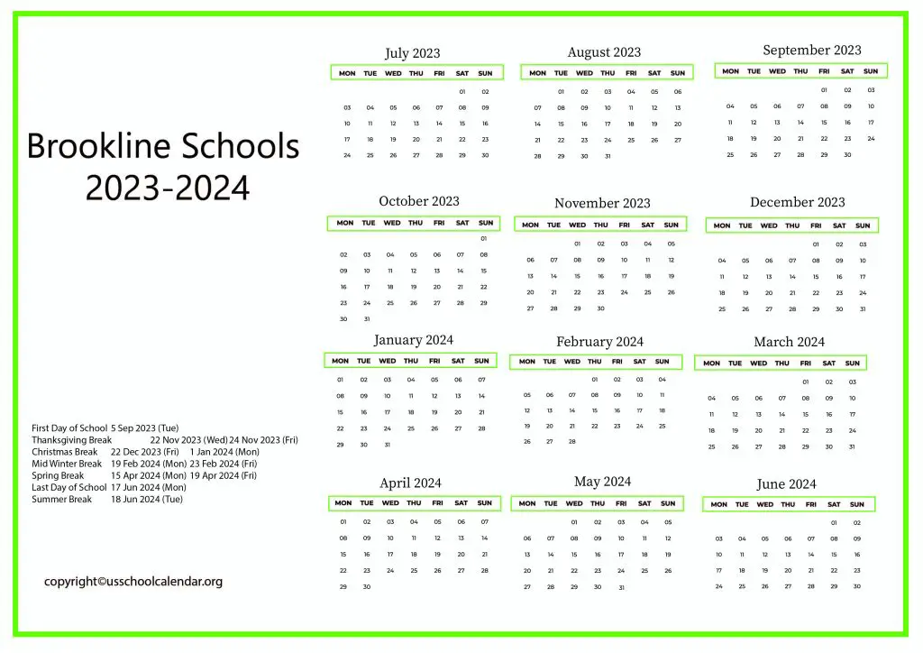 Brookline Schools Calendar