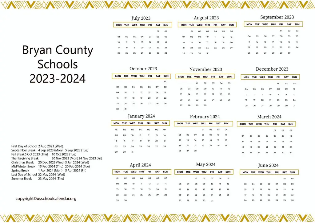 Bryan County Schools Calendar