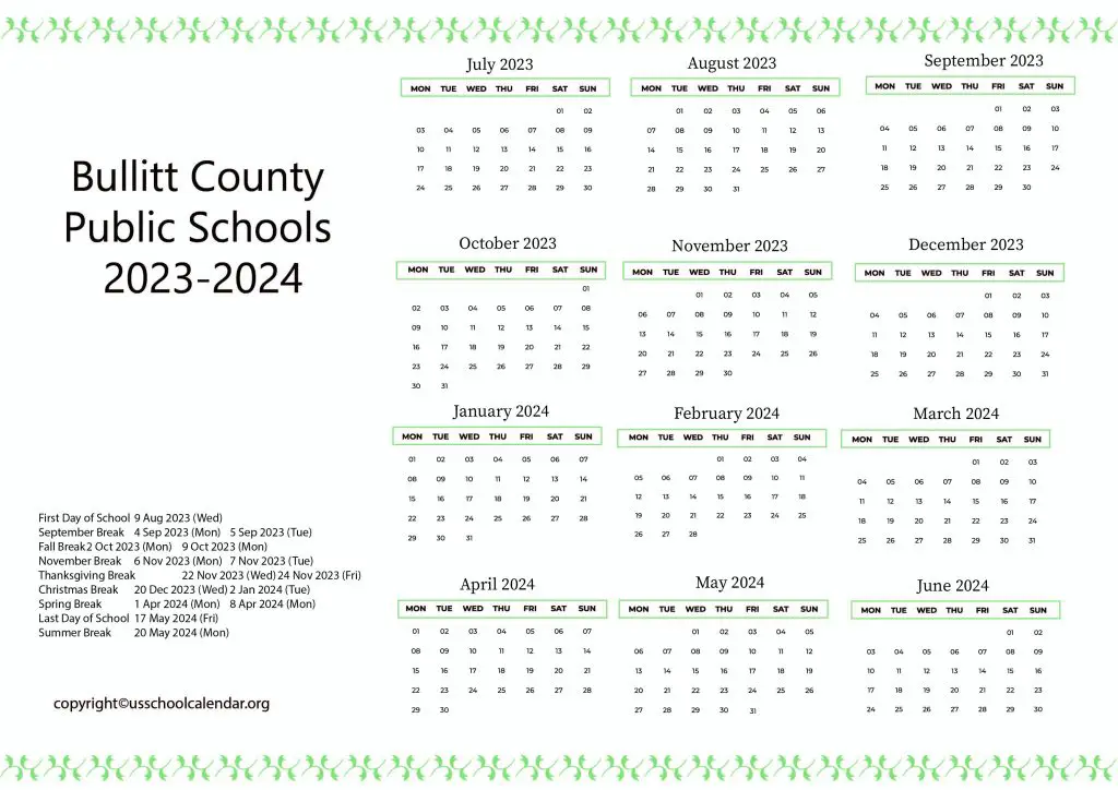 Bullitt County Public Schools Calendar