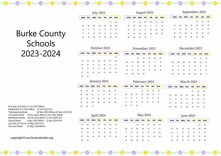 Burke County Schools Calendar with Holidays 20232024