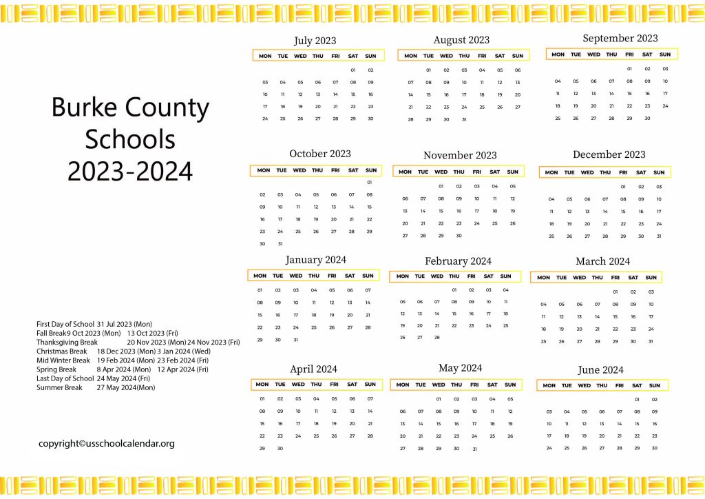 Burke County Schools Holiday Calendar