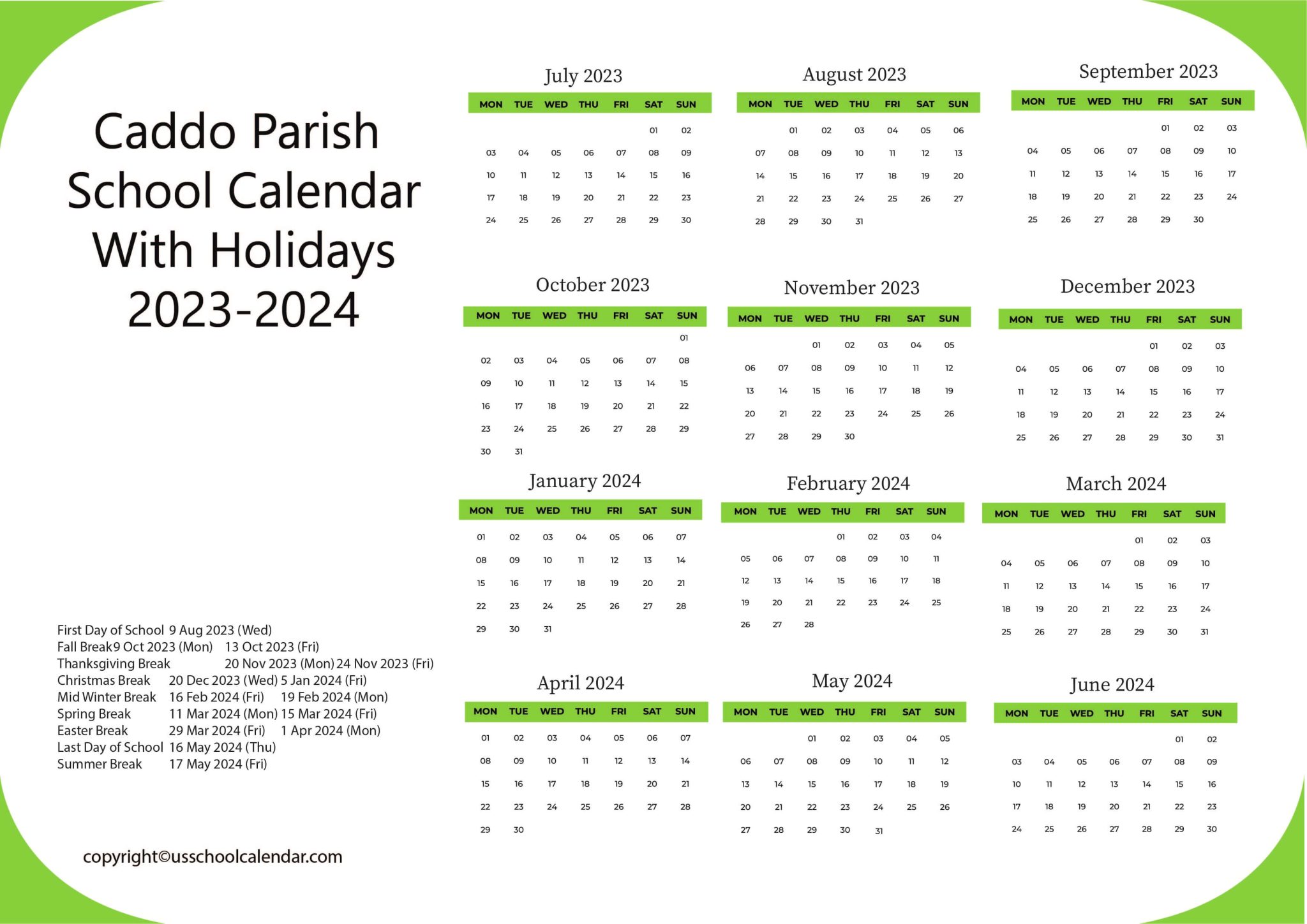 Caddo Parish School Calendar With Holidays 20232024