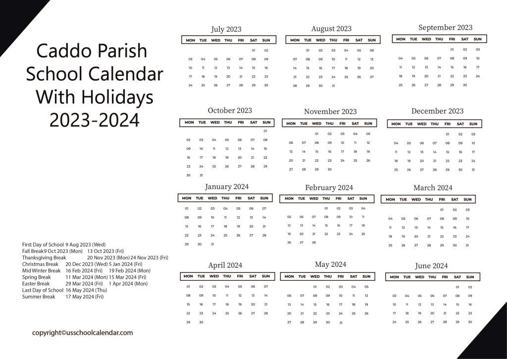 Caddo Parish School District Calendar