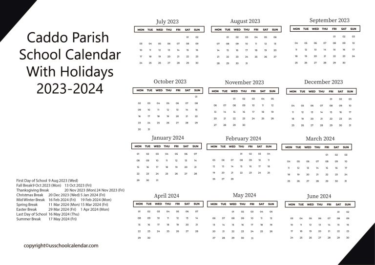 Caddo Parish School Calendar With Holidays 20232024