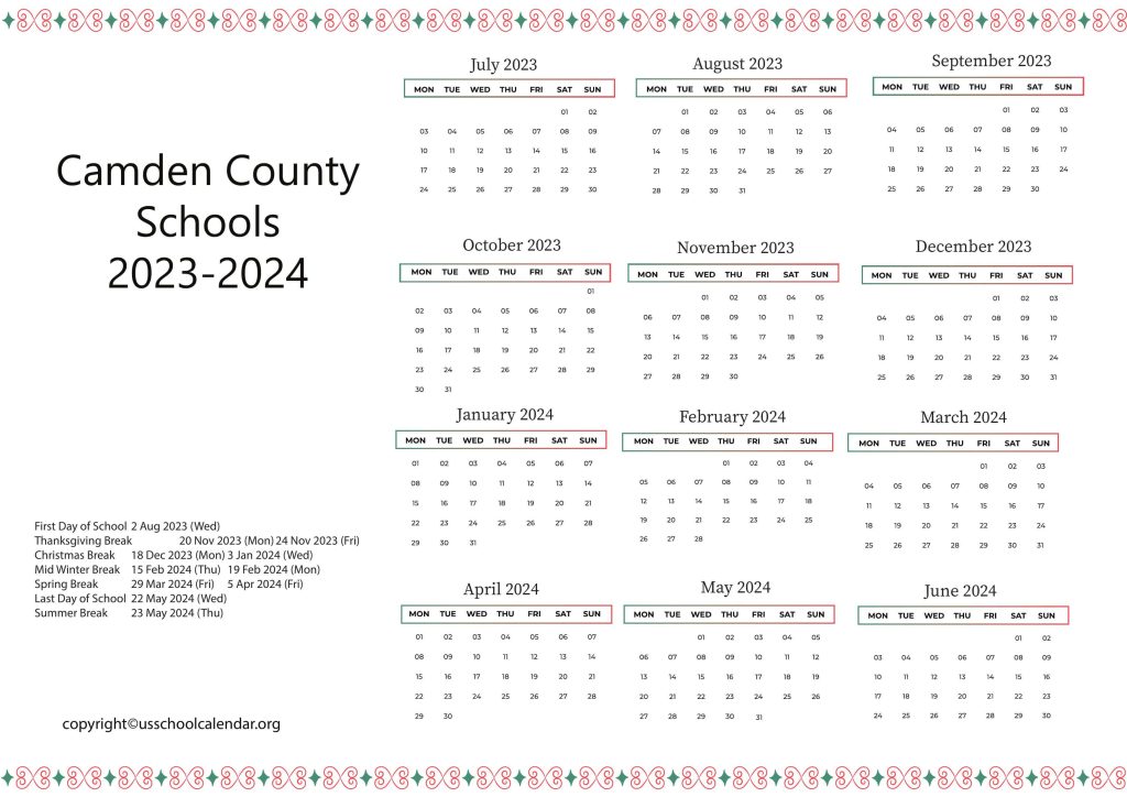 Camden County School Calendar