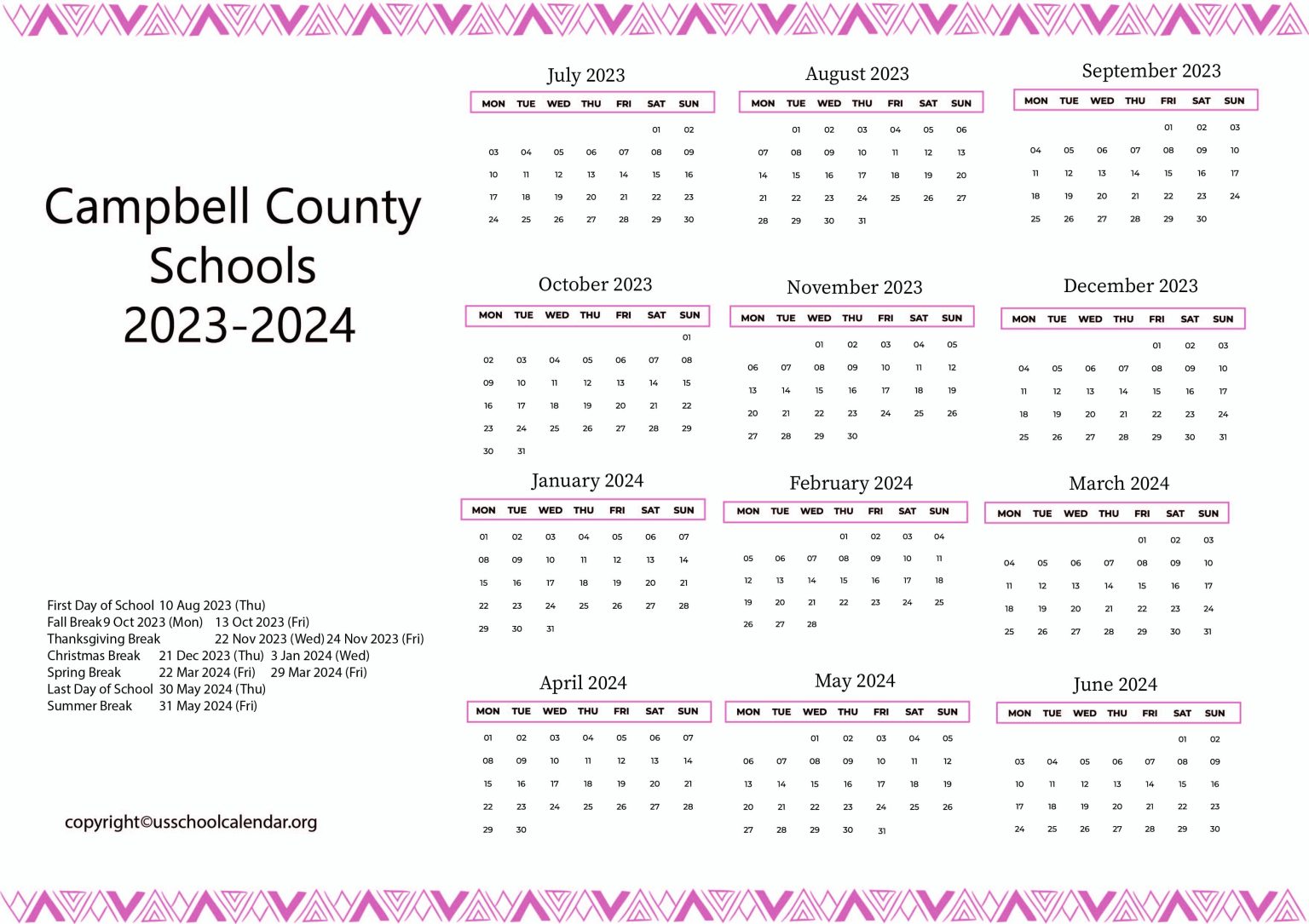 Campbell County Schools Calendar with Holidays 20232024