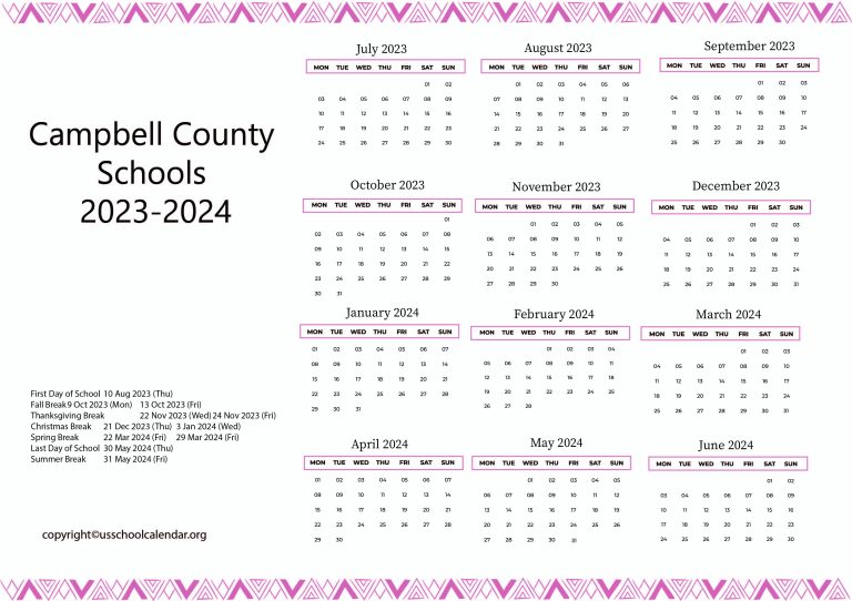 Campbell County Schools Calendar with Holidays 20232024