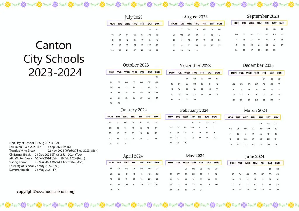 Canton City School District Calendar