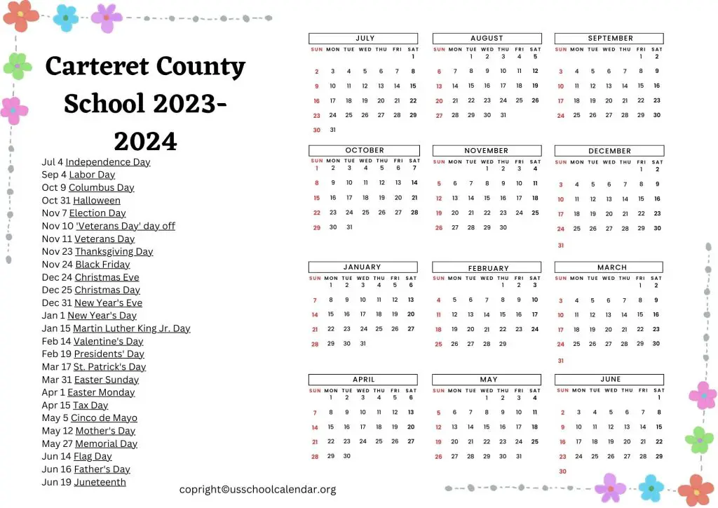 Carteret County School Calendar