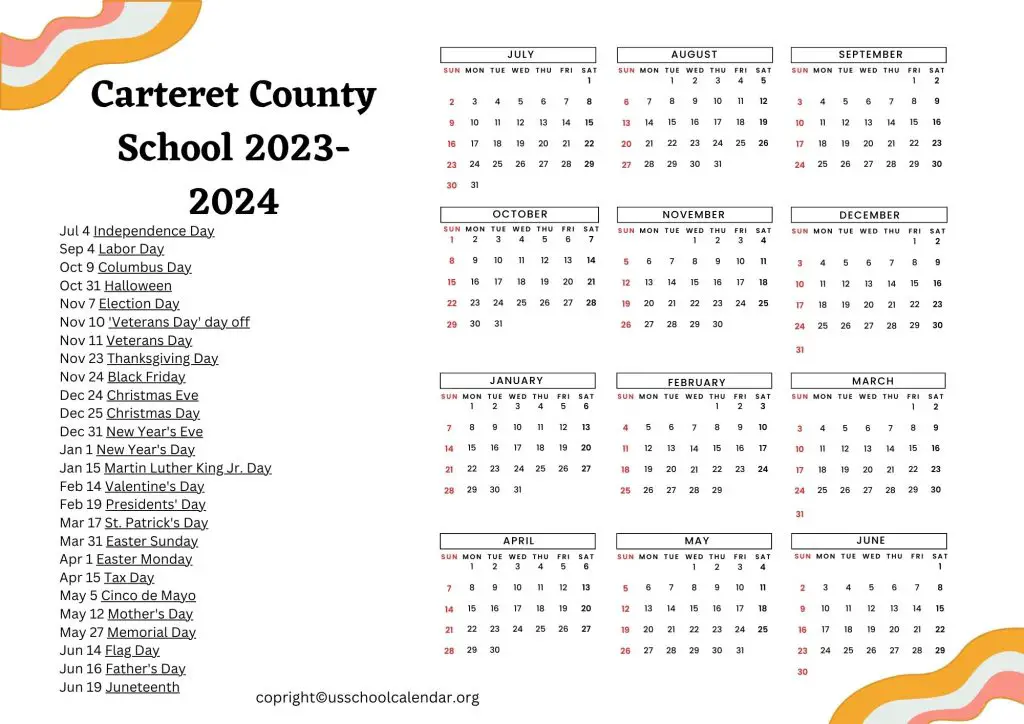 Carteret County School District Calendar