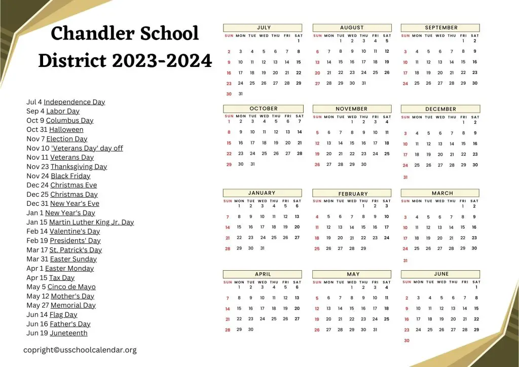 Chandler School District Calendar