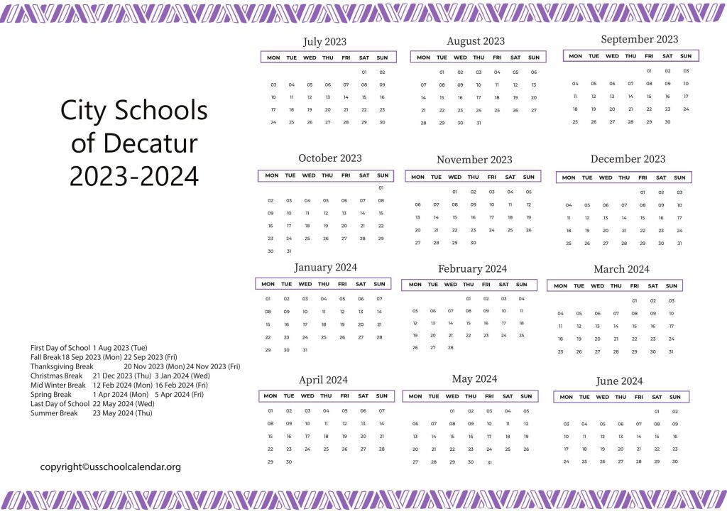 City Schools of Decatur Calendar