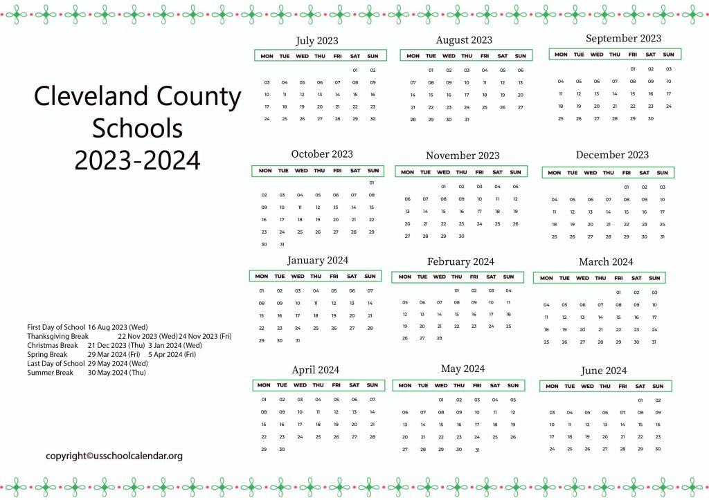 Cleveland County Public Schools Calendar