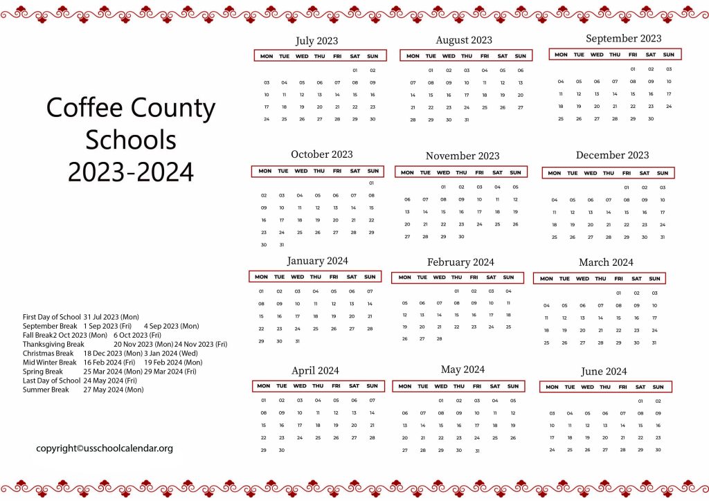 Coffee County City School Calendar